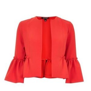 Topshop red 3/4 blazer jacket with ruffles